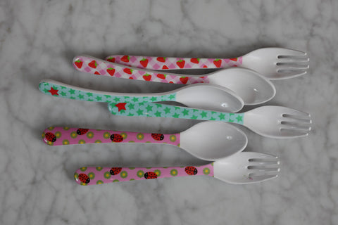 RICE Kids melamine fork & spoon - Red Star print - Neapolitan Homewares