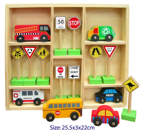 Fun Factory Wooden Car and Traffic Sign Set